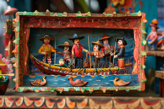Vibrant Peruvian Retablo for San Pedro Festival: Scenes of Fishermen and Saint Peter