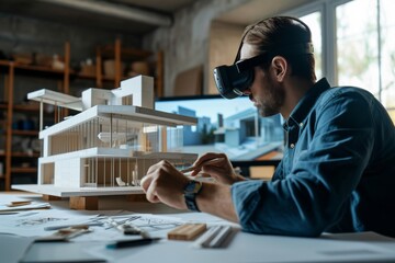 An architect using augmented reality for building design making  , AI-generated