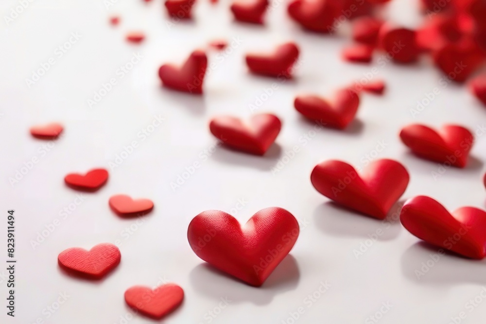 Fototapete white background with many red hearts all around it with empty space in center