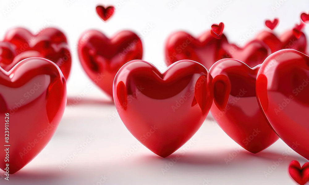 Poster white background with many red hearts all around it with empty space in center