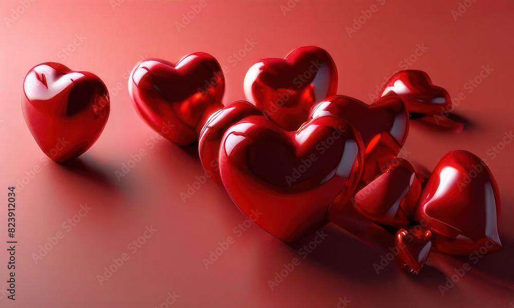 Fototapete white background with many red hearts all around it with empty space in center