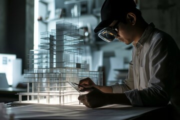 An architect using augmented reality for building design making  , AI-generated