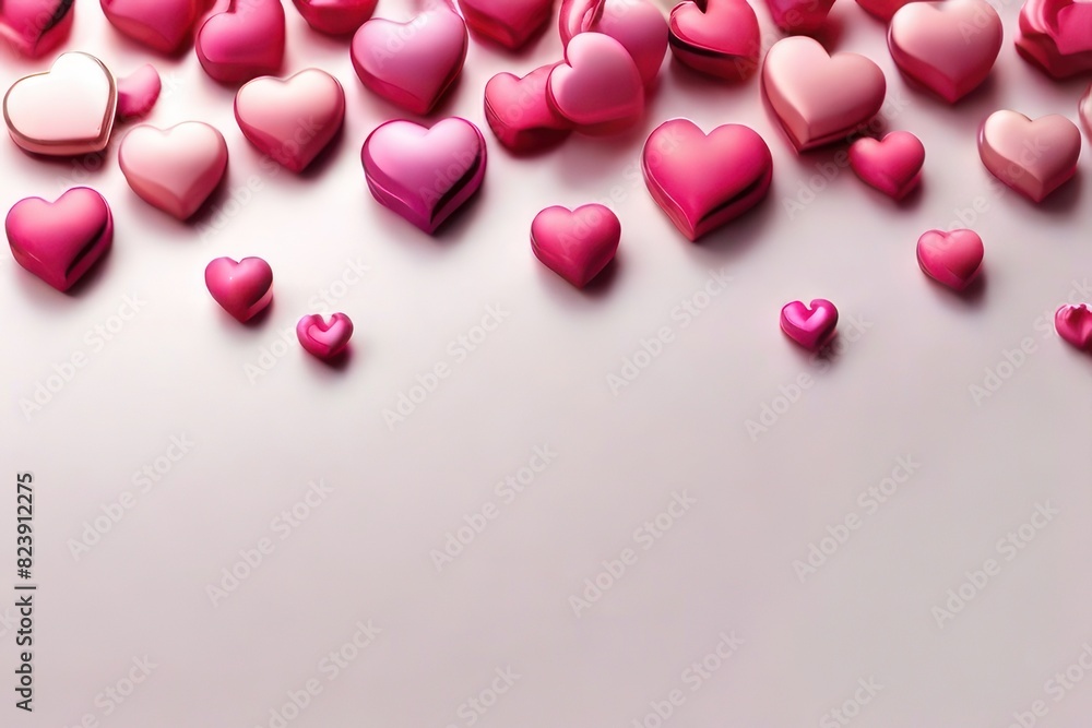 Poster white background with many red hearts all around it with empty space in center