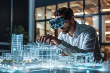 An architect using augmented reality for building design making  , AI-generated