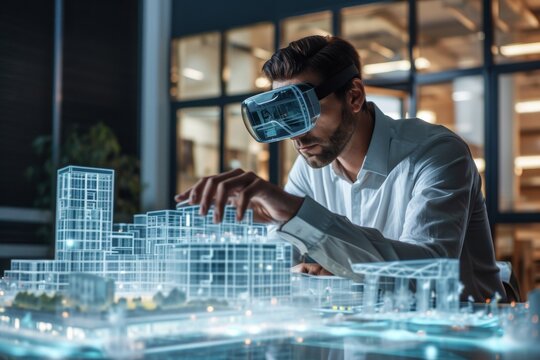 An architect using augmented reality for building design making  , AI-generated