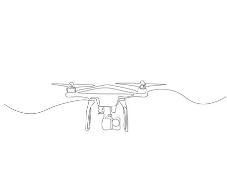 recommend clip art: Continuous one line drawing of flying drone. One line drawing illustration of drone. Modern air technology for videography concept. Drone single line drawing. Editable outline.