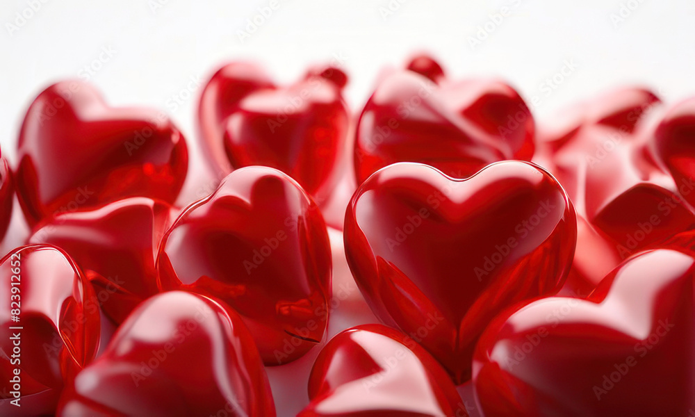 Fototapete White background with many red hearts all around it with empty space in center