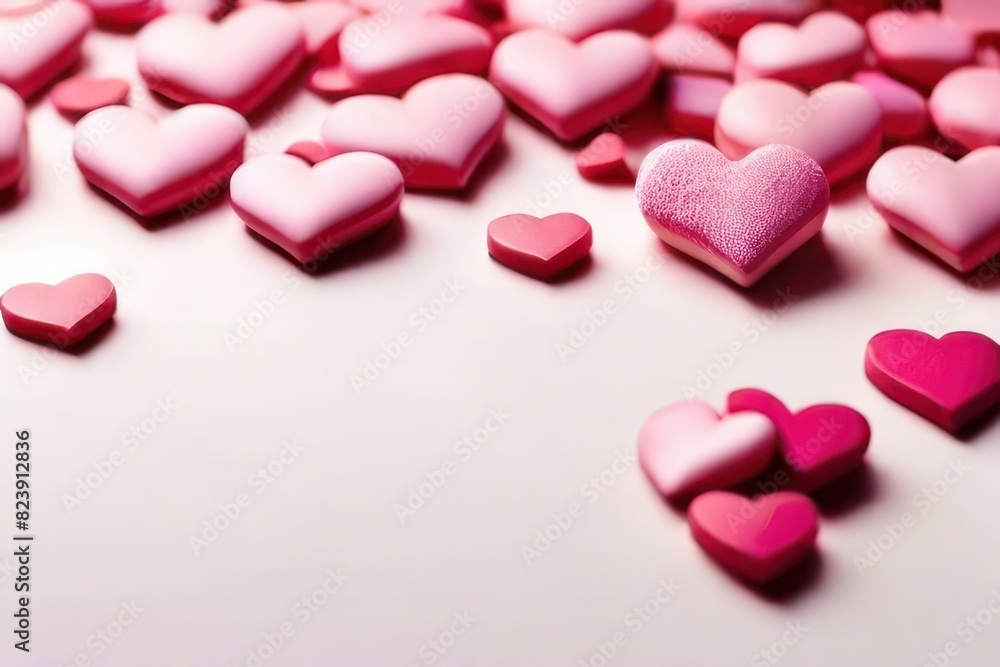 Poster white background with many red hearts all around it with empty space in center