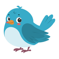 Cute cartoon blue bird cartoon character vector illustration isolated on white background