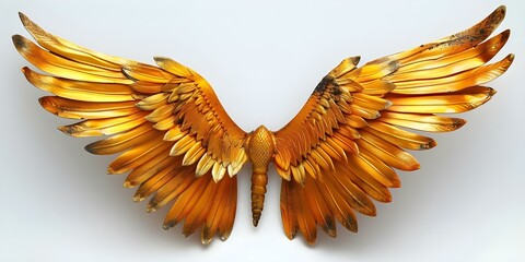 Golden Wings: A Majestic Display on a White Background. Concept Golden Wings, Majestic Display, White Background
