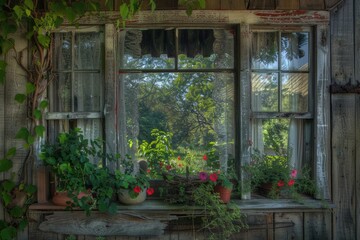 Vintage Ornate Frame. Old Rustic Window Frame for Summer Porch Decor