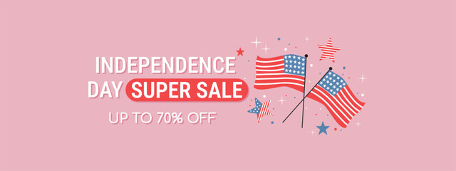 4th July sale. Banner template for US Independence day celebration. 