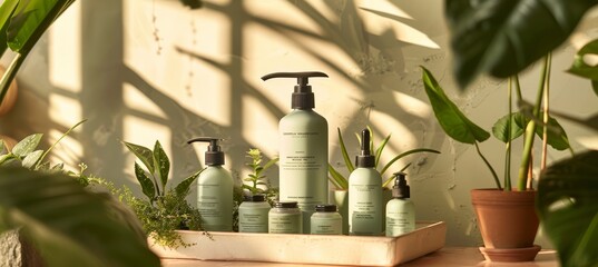 Eco-Friendly Hair Care Product Mockup for Spa Setting with Green Plants - Design for Print, Card, Poster