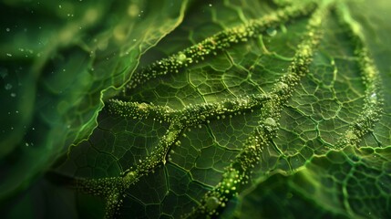 Obraz premium A close up of a leaf with a lot of small dots on it