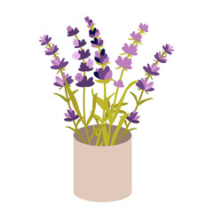 Provence floral vector . Bouquet  with lavender in a pot.
