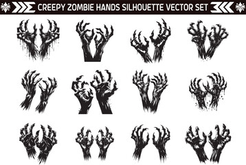 Creepy Zombie Hands silhouette Vector Illustration in White Background