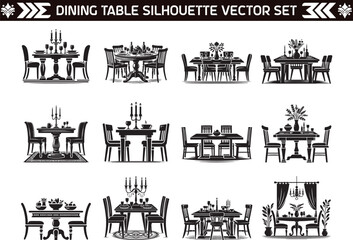 Dining Table silhouette Vector Illustration in White Background