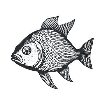 recommend clip art: Fish vector black and white illustration line art collection, White background.