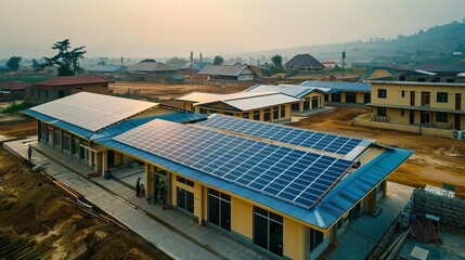 Fototapeta premium A medical clinic with solar panels on the roof, providing sustainable energy and reducing operational costs