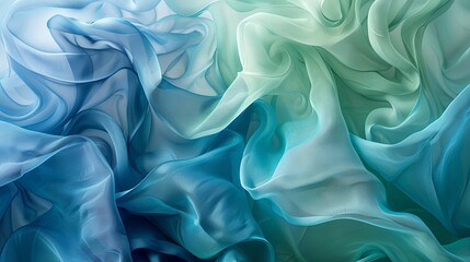 Fototapeta premium Abstract fabric background with organic, flowing shapes in a soothing blue and green palette, creating a tranquil atmosphere
