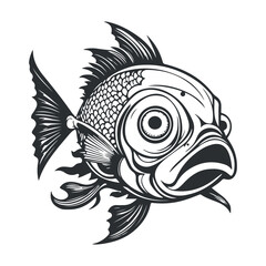 Fish vector black and white illustration line art collection, White background.