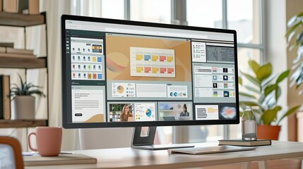 Light Tan User Interface Design Meeting, Displaying Mockups on a Large Monitor