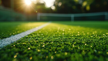 Naklejka premium Game Ready: Close-Up of a Freshly Cut Badminton Court