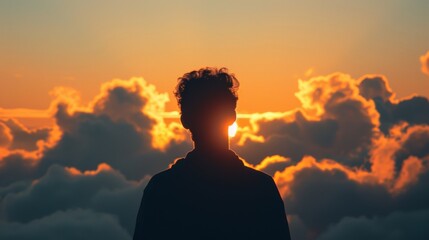 A humanlike shape seemingly born of the clouds its shadow stretching as far as the eye can see.