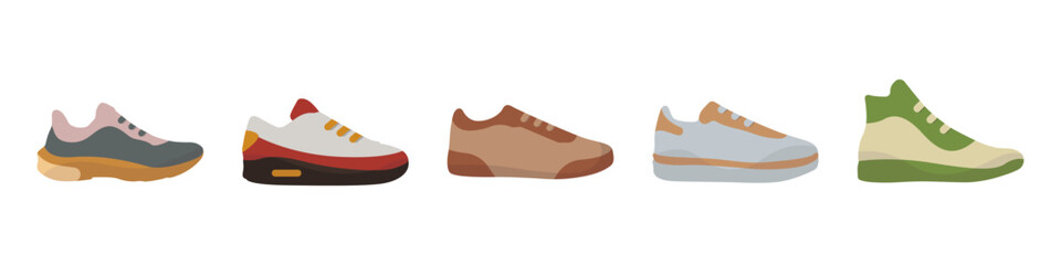 Stylish sneakers vector set. Colored shoes logo. Sports sneakers vector. Sneakers simple icon on white background vector. Vector illustration.