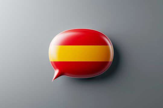 Sleek speech bubble icon featuring the spanish flag symbolizes language learning, communication, and educational concepts in a modern design