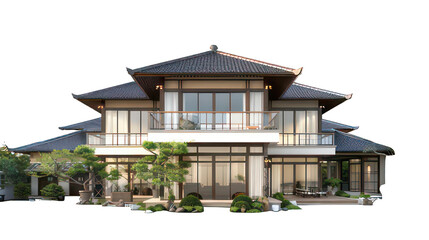 Fototapeta premium Luxury asian house isolated on white created with Generative AI