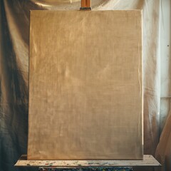 A canvas stretched on a frame, the fabric taut and ready for paint, with the texture of the canvas pronounced and inviting under a soft, diffused light.