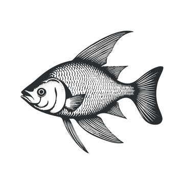 recommend clip art: Fish vector black and white illustration line art collection, White background.
