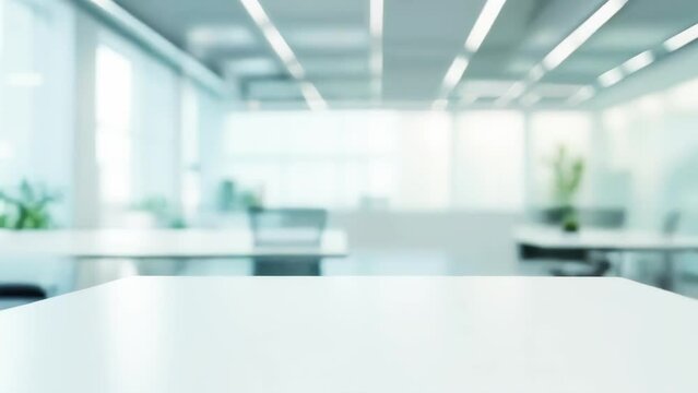  White Desk with a Plant, Natural Light, and a Minimalist Design in a Modern Office Workspace. Green Office Concept.  Seamless Loop Video