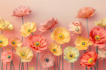 A bouquet of flowers with a pink and yellow background