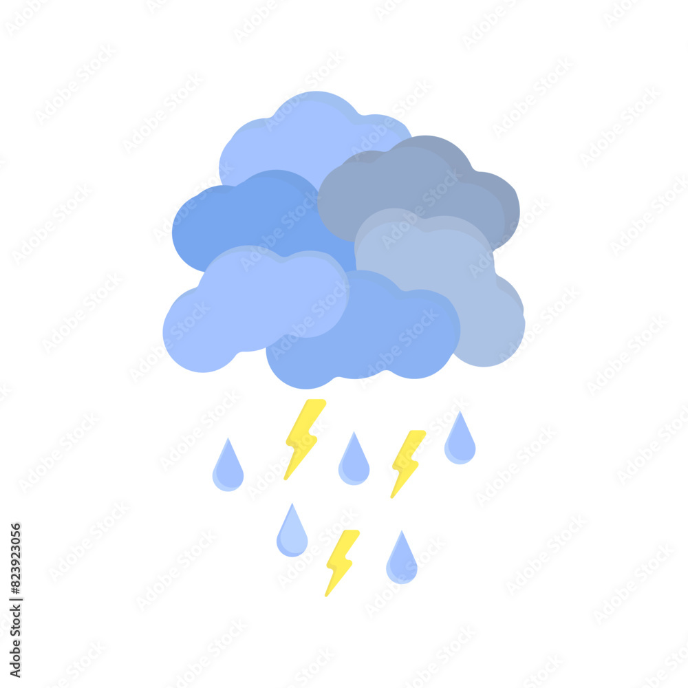 Poster cloud vector. cloud with rain and lightning. thunderstorm weather vector. weather conditions. vector