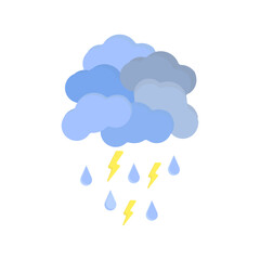 Cloud vector. Cloud with rain and lightning. Thunderstorm weather vector. Weather conditions. Vector cloud template. Storm vector. Vector illustration.