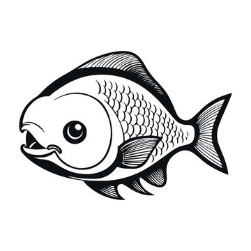 recommend clip art: Fish vector black and white illustration line art collection, White background.