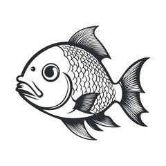 Fish vector black and white illustration line art collection, White background.