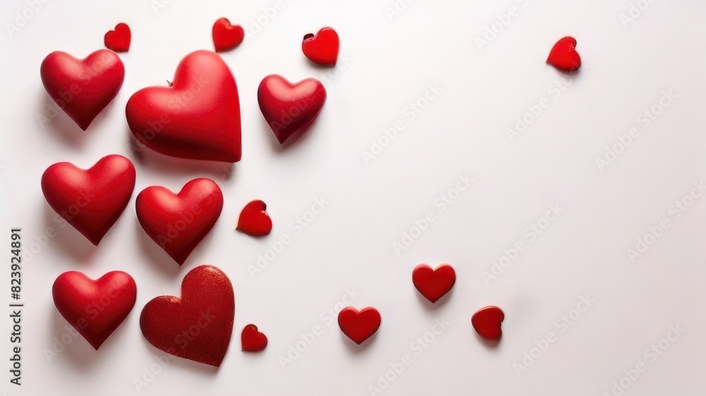 Aufkleber white background with many red and white hearts all around it with empty space in the center