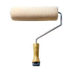 Fototapeta premium A white and tan paint roller with a wooden handle