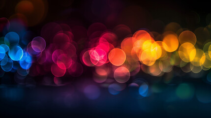 Bright colorful bokeh effect on black background for overlay on photo - Powered by Adobe