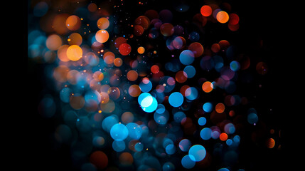 Bright colorful bokeh effect on black background for overlay on photo