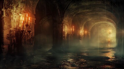 Eerie Medieval Catacombs with Torchlight Illusions