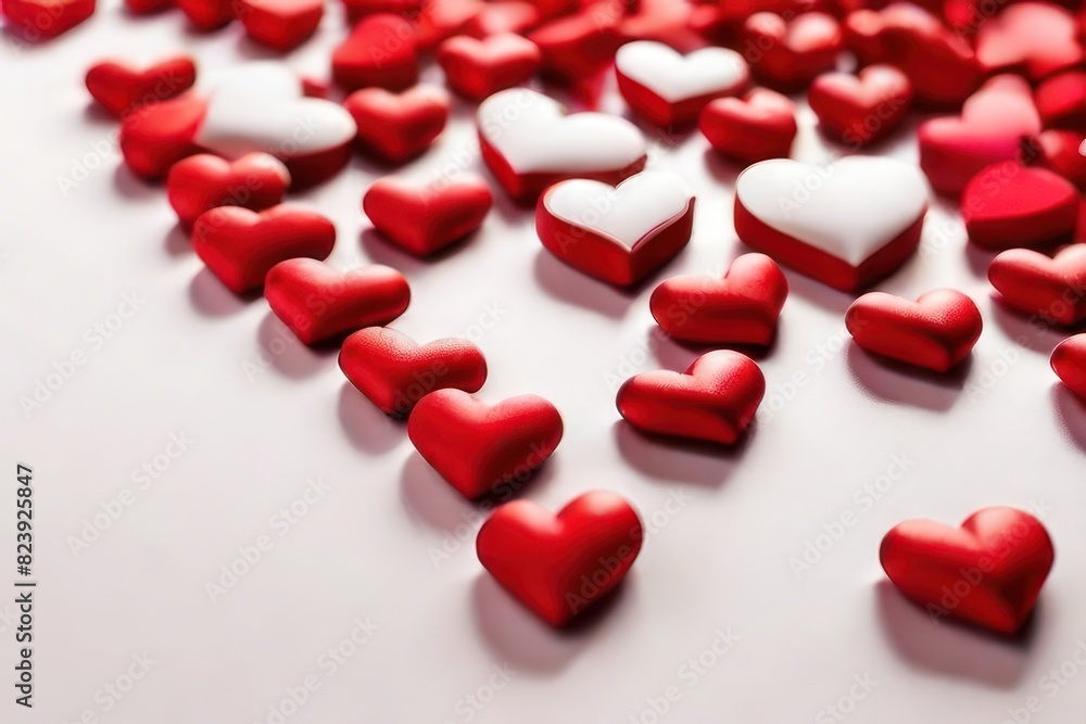 Aufkleber white background with many red and white hearts all around it with empty space in the center