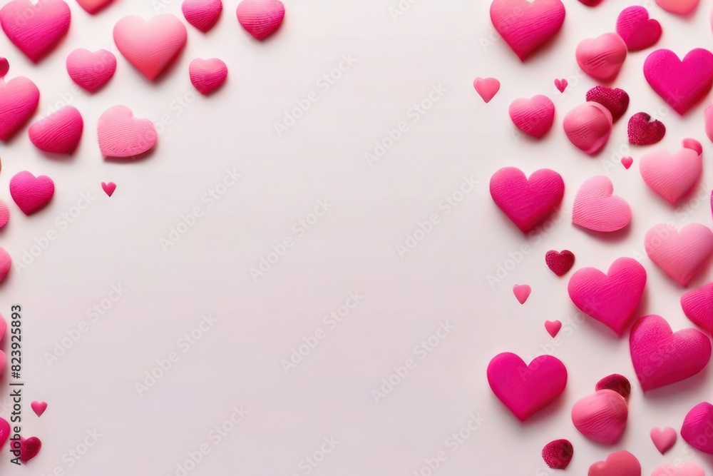 Poster white background with many red and white hearts all around it with empty space in the center