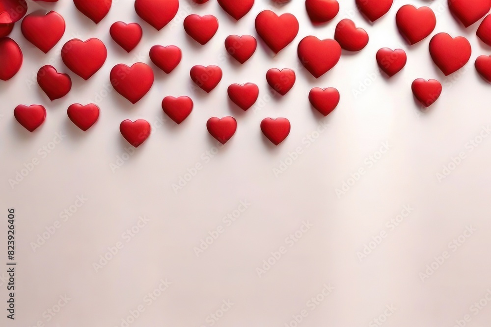 Poster white background with many red and white hearts all around it with empty space in the center