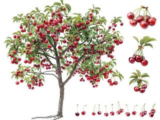 Fototapeta premium cherries tree, white background