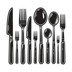 Black Vector Cutlery Set: Perfect for Kitchen and Dining Designs