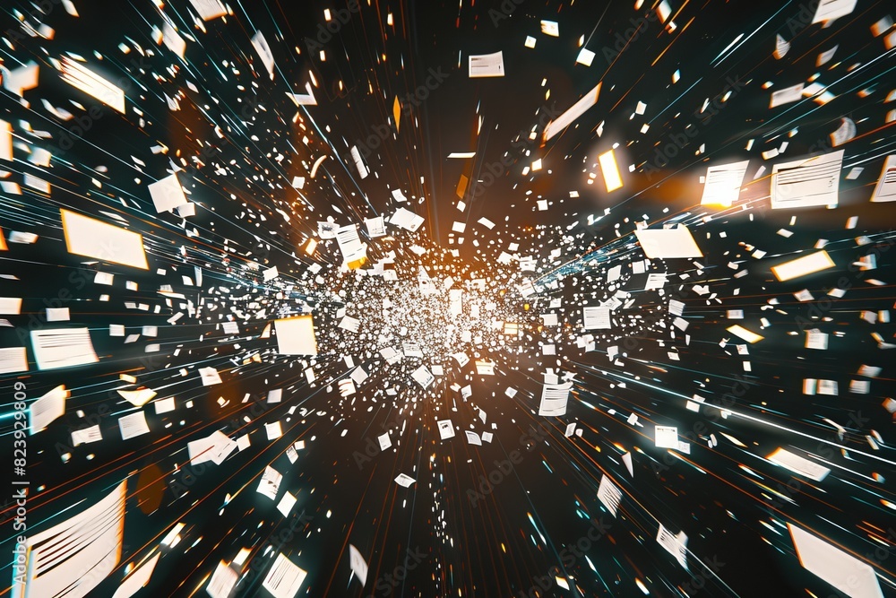 Aufkleber Abstract Data Explosion in a Futuristic Network Environment, showcasing the dynamic flow and connection of digital information in a modern and innovative technological interface, Generative AI